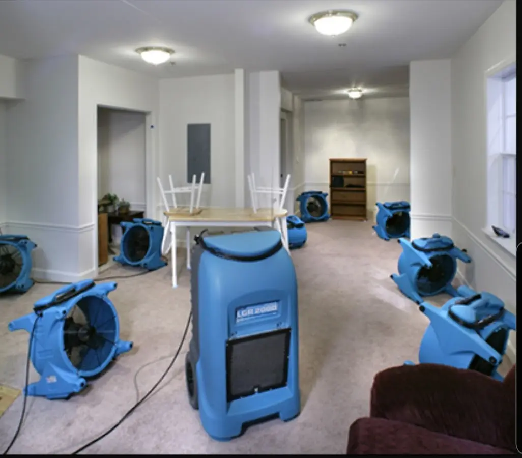 Air movers and dehumidifier setup for Water Extraction & Removal in Greenville